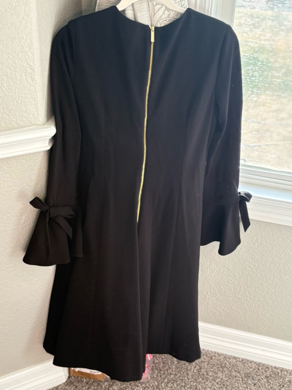 Calvin Klein Black Long-Sleeve A-Line Dress with Bow Cuffs - Picture 4 of 4